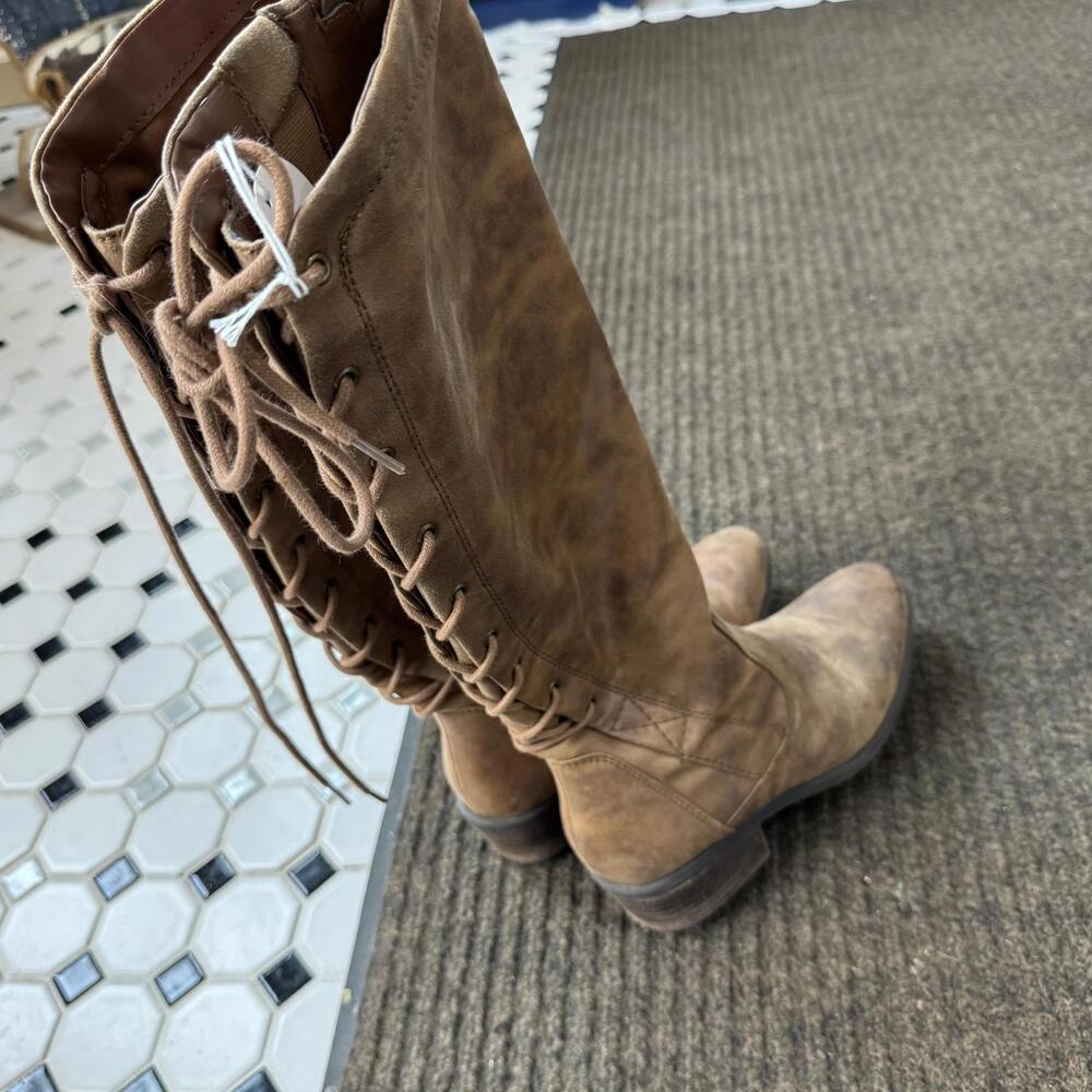 BareTraps Knee High‎ Boots Lace Up Zipper Brown size 6M